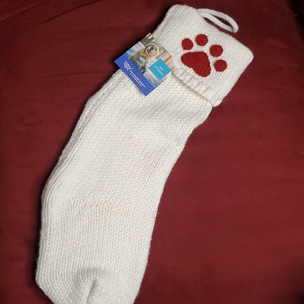Soft‎ Knit Christmas Stocking with Red Paw Print - Picture 3 of 9